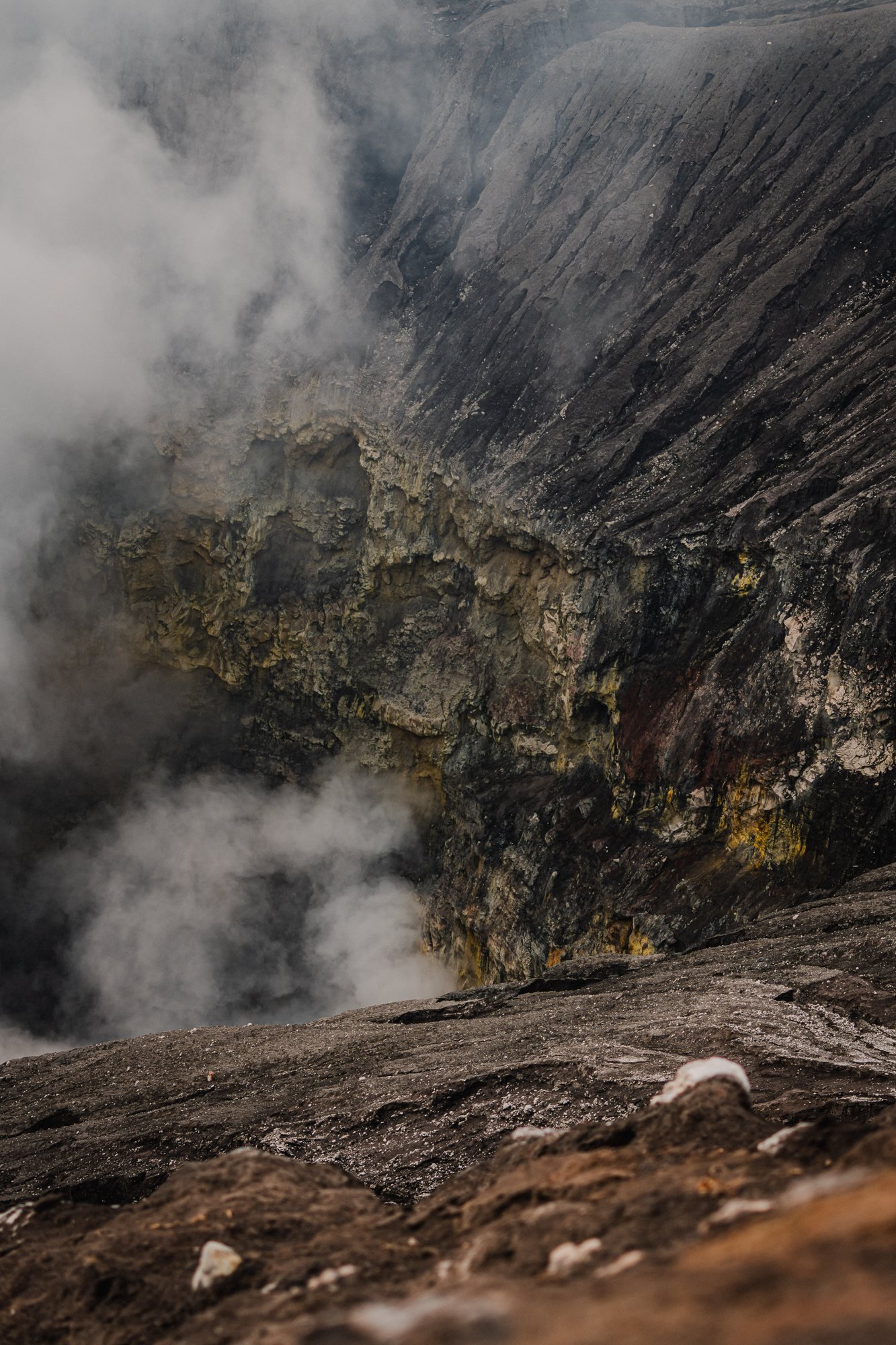 Looking down at the steam where the wall meets the crater floor.