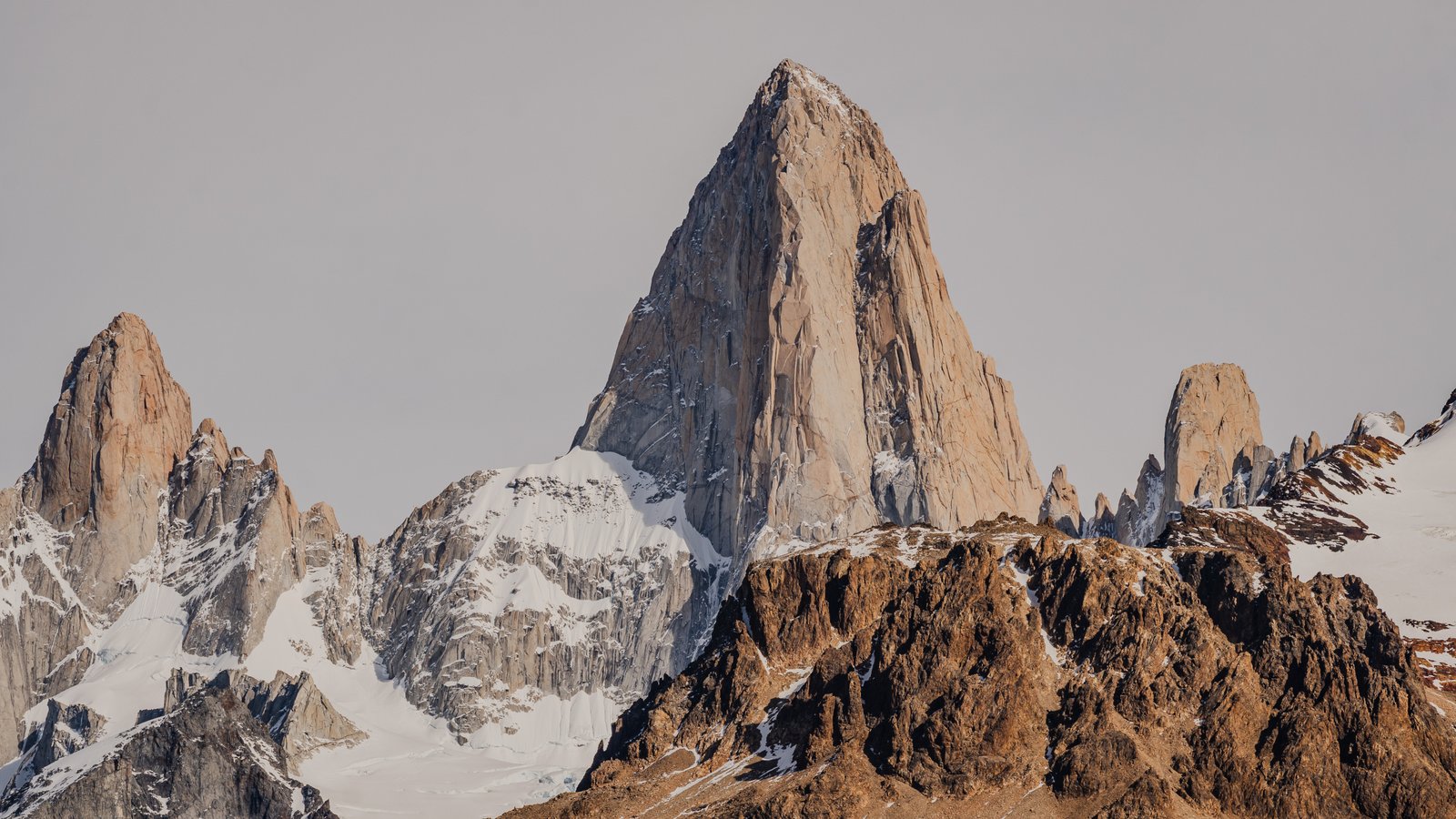 Monte Fitz Roy rising above the moraine. The summit at close range.