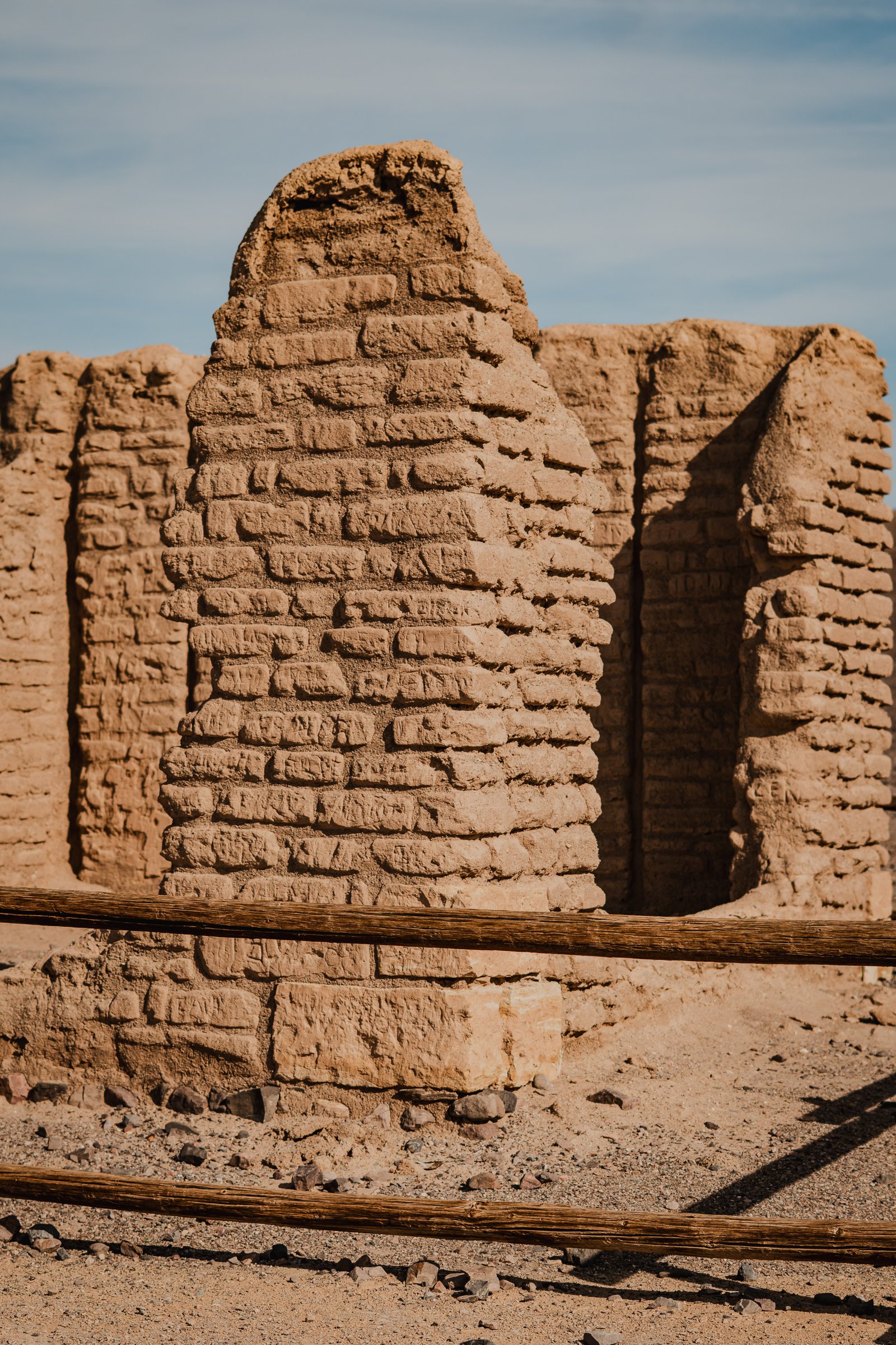 Adobe wall detail. Mud brick intact after 140 years of desert weather.