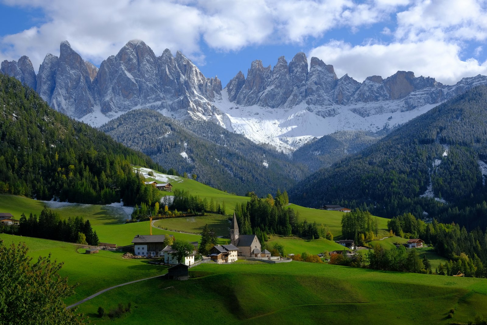 Santa Maddalena village below the Odle peaks, Val di Funes