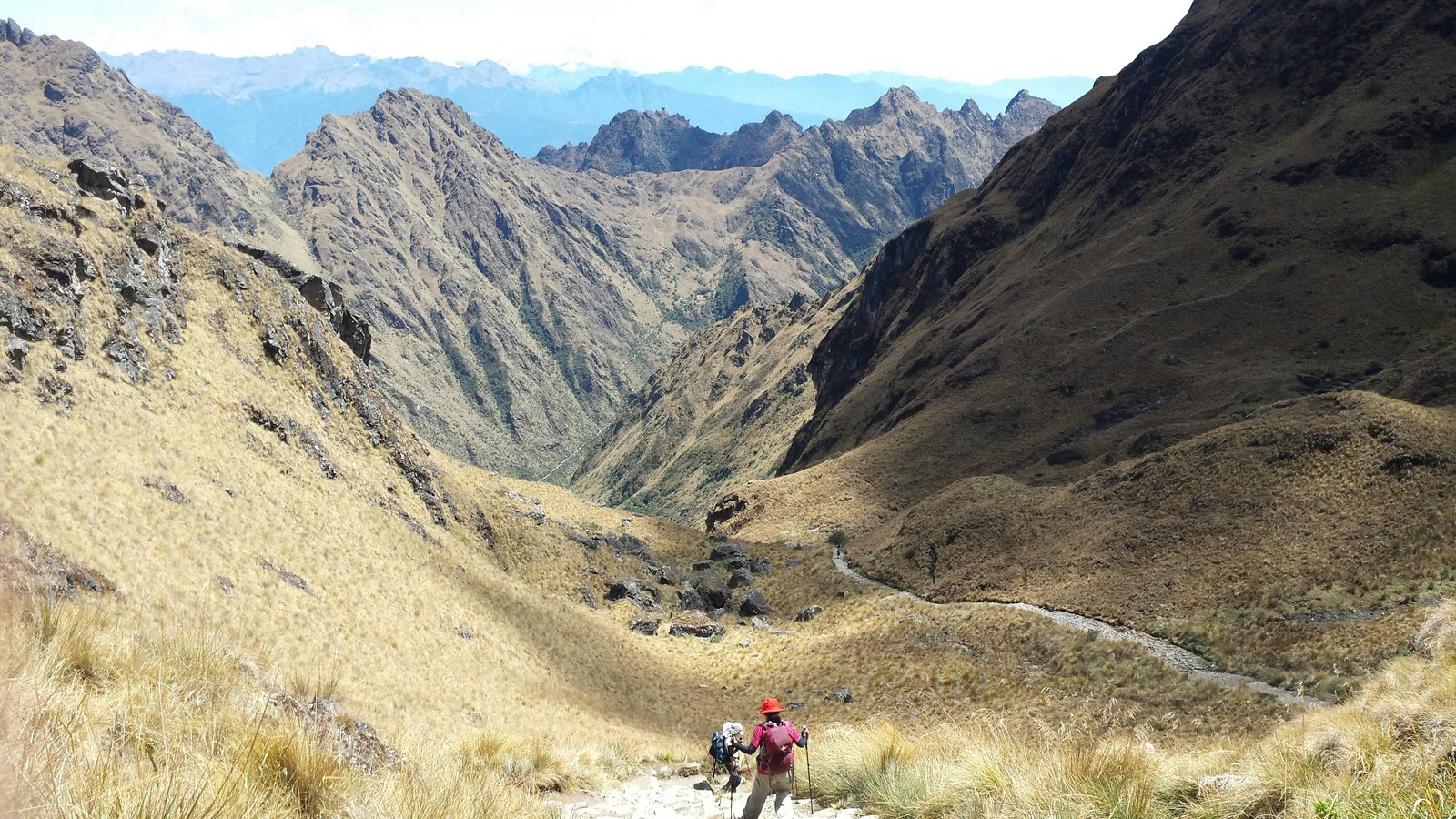 Dead Woman's Pass at 4215m looking back over the Inca Trail route