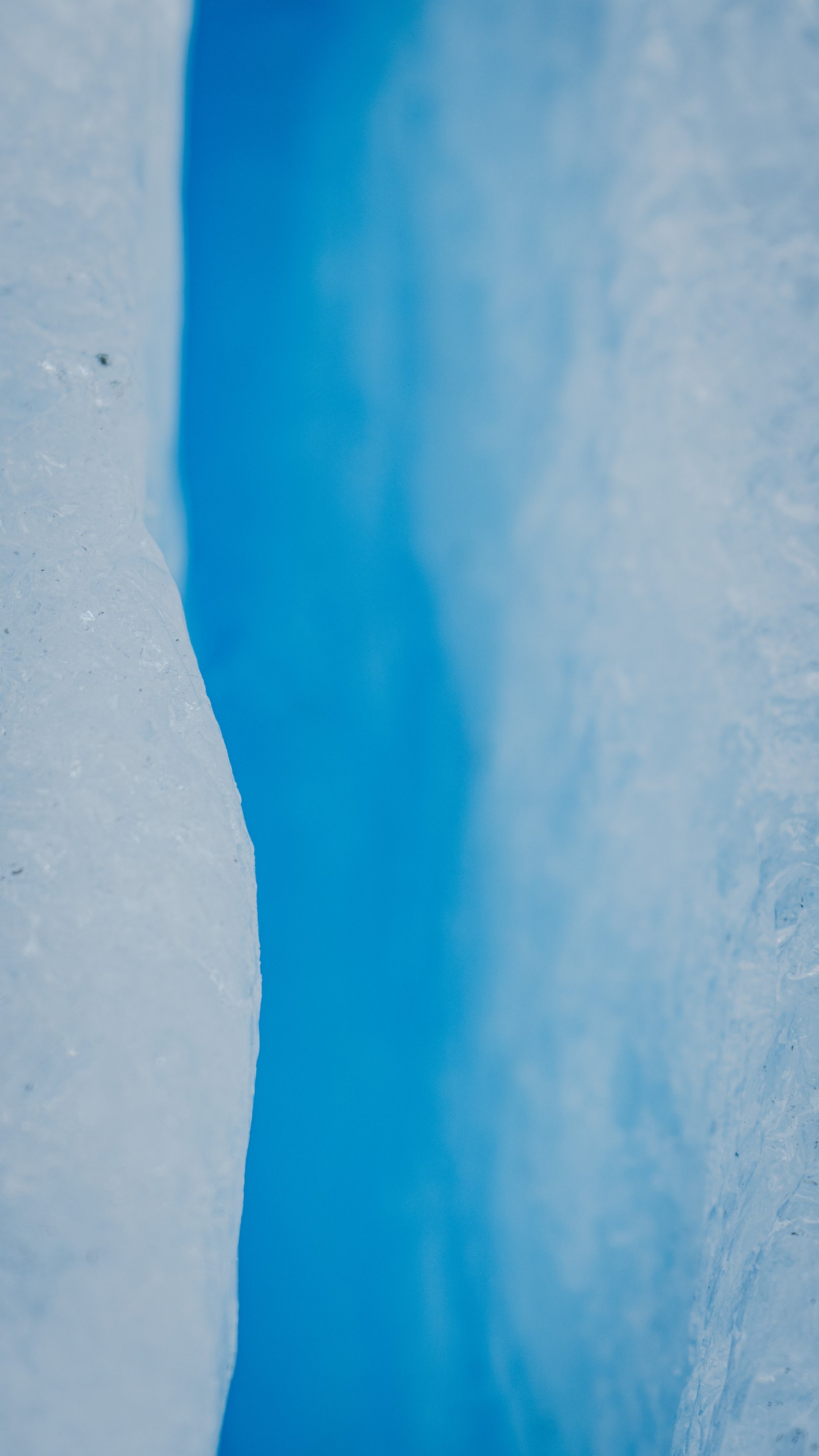 Vertical crevasse between two ice walls. Light filters through from above.